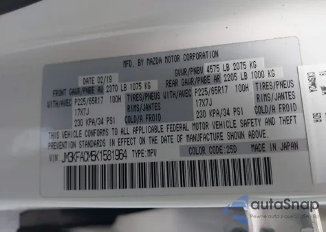 2019 Mazda Cx-5 Touring z USA, uszkodzony, nr VIN JM3KFACM5K1581964